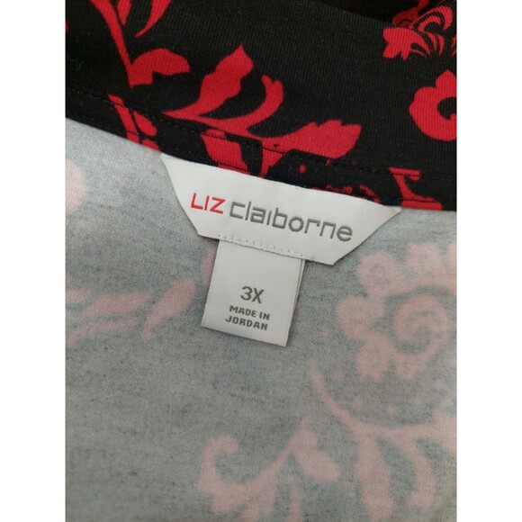 Liz Claiborne Plus Women's Size 3X Blouse  V Neck 3/4 Sleeve Black Red - Picture 8 of 13